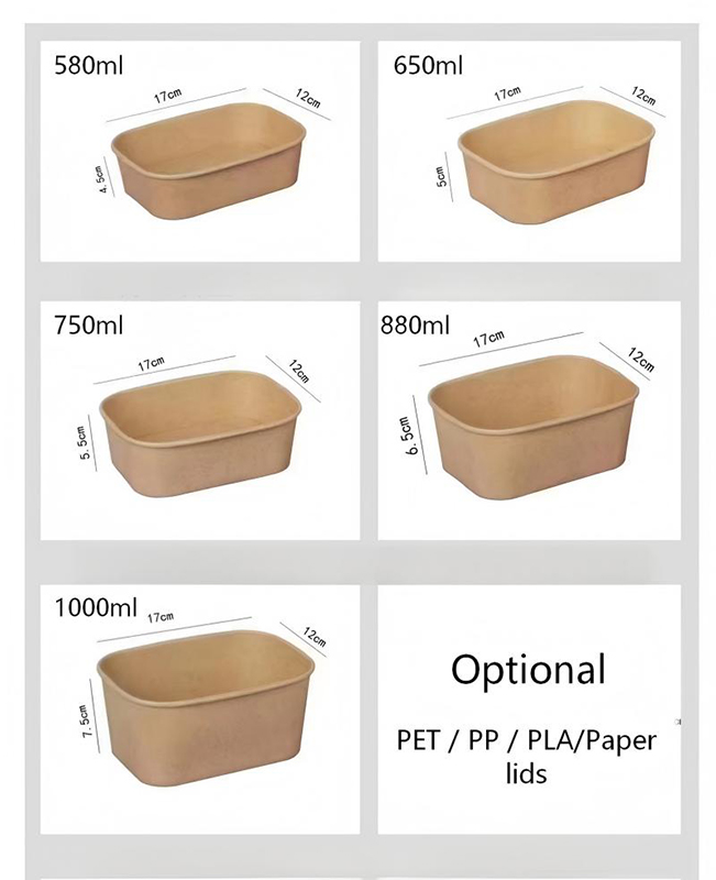 Cuenco de papel rectangular con tapa
