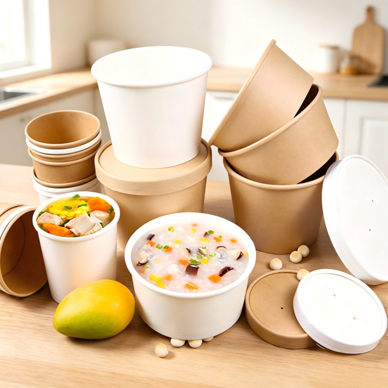 Taza de papel para sopa con tapa