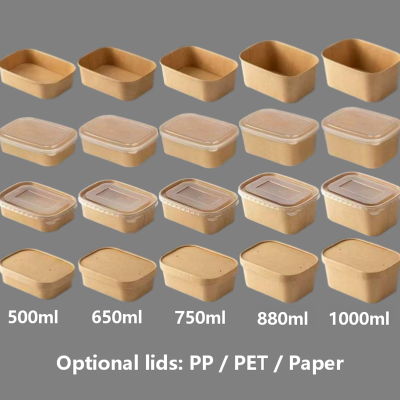 Cuenco de papel rectangular con tapa