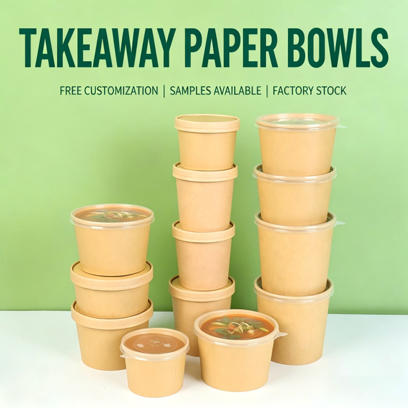 Taza de papel para sopa con tapa