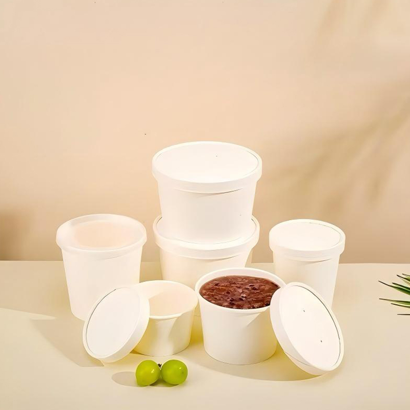 Taza de papel para sopa con tapa