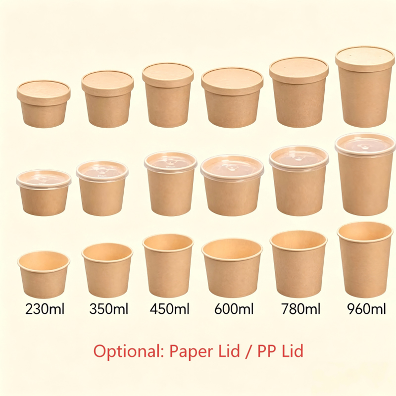 Taza de papel para sopa con tapa