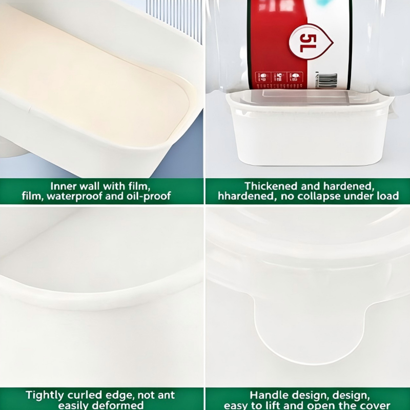 Cuenco de papel rectangular con tapa